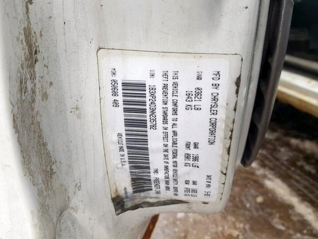 1B3XP24D3NN235782 - 1992 DODGE SHADOW AME WHITE photo 10