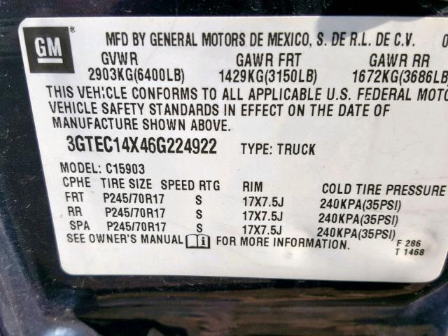 3GTEC14X46G224922 - 2006 GMC NEW SIERRA BLUE photo 10