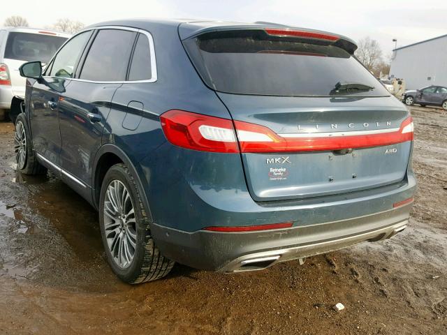 2LMTJ8LR7GBL29774 - 2016 LINCOLN MKX RESERV BLUE photo 3