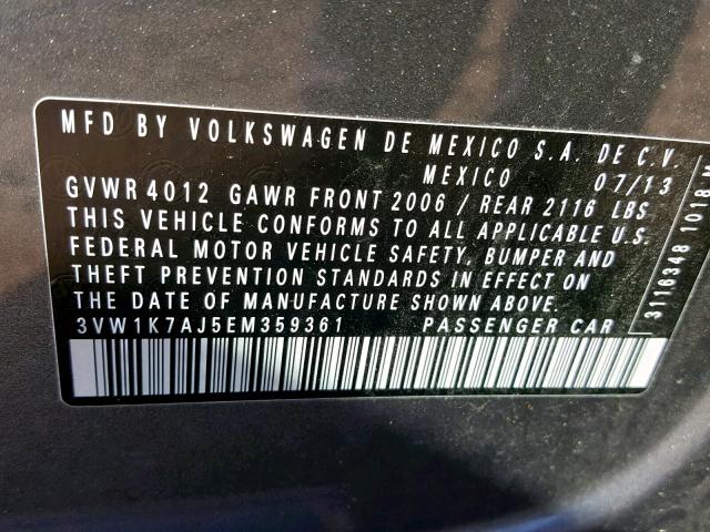 3VW1K7AJ5EM359361 - 2014 VOLKSWAGEN JETTA BASE Boz foto 10