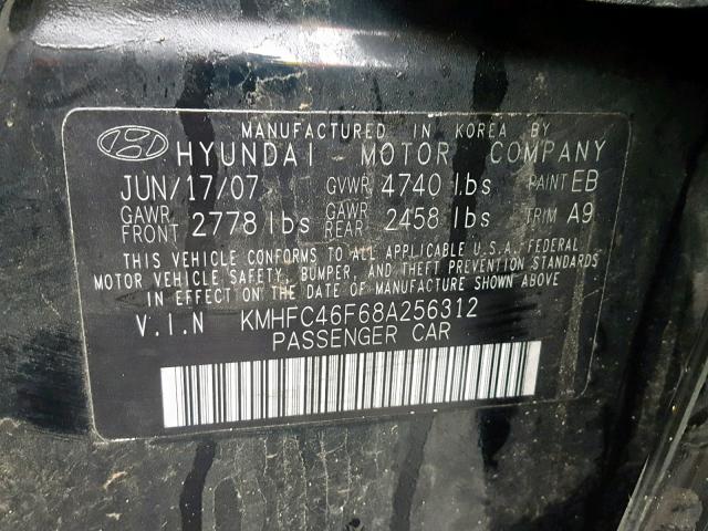 KMHFC46F68A256312 - 2008 HYUNDAI AZERA SE BLACK photo 10