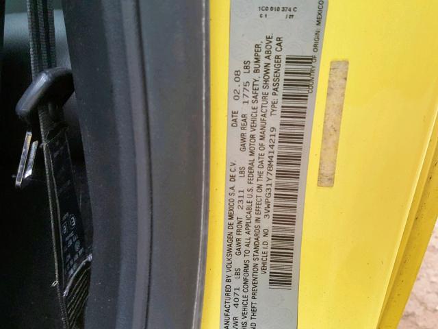 3VWPG31Y78M414219 - 2008 VOLKSWAGEN NEW BEETLE Sarı foto 10