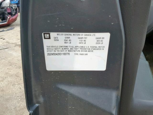 2G2WS542X51165776 - 2005 PONTIAC GRAND PRIX GRAY photo 10