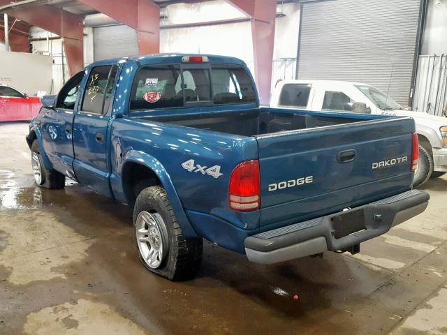 1D7HG38N04S719524 - 2004 DODGE DAKOTA QUA BLUE photo 3