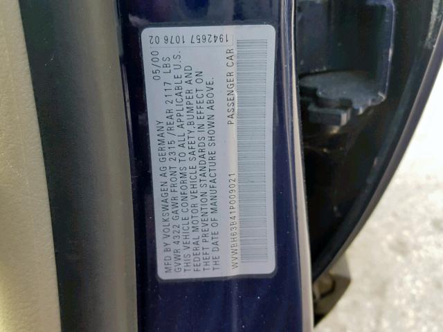 WVWBH63B41P009021 - 2001 VOLKSWAGEN PASSAT GLX 蓝色 照片 10
