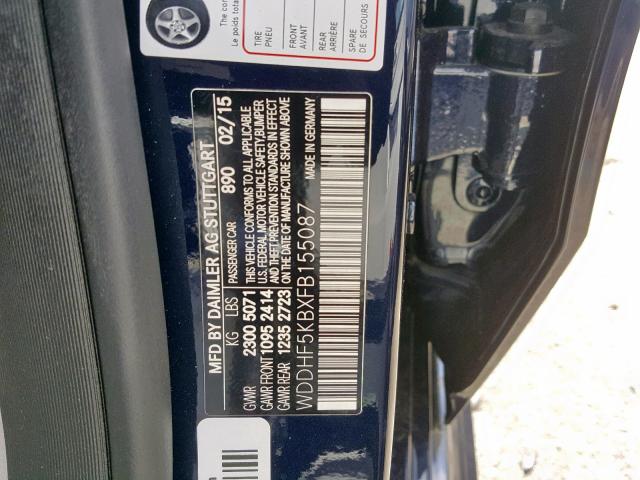 WDDHF5KBXFB155087 - 2015 MERCEDES-BENZ E 350 BLUE photo 10