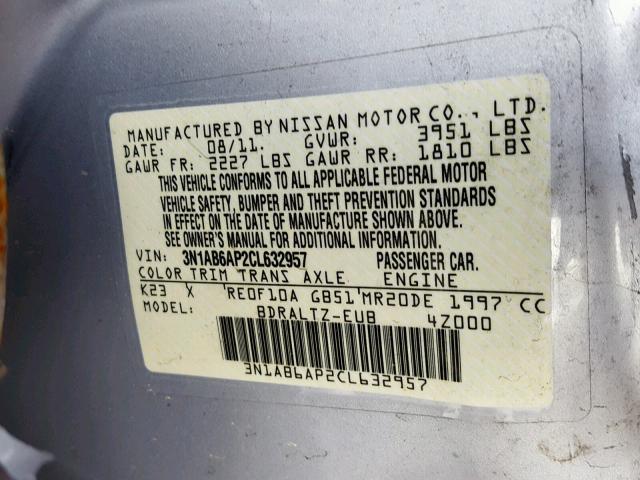 3N1AB6AP2CL632957 - 2012 NISSAN SENTRA 2.0 SILVER photo 10