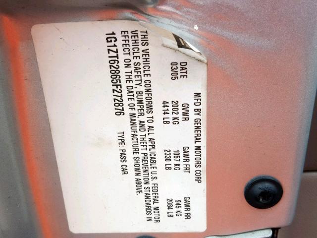 1G1ZT62865F272876 - 2005 CHEVROLET MALIBU MAX 银色 照片 10