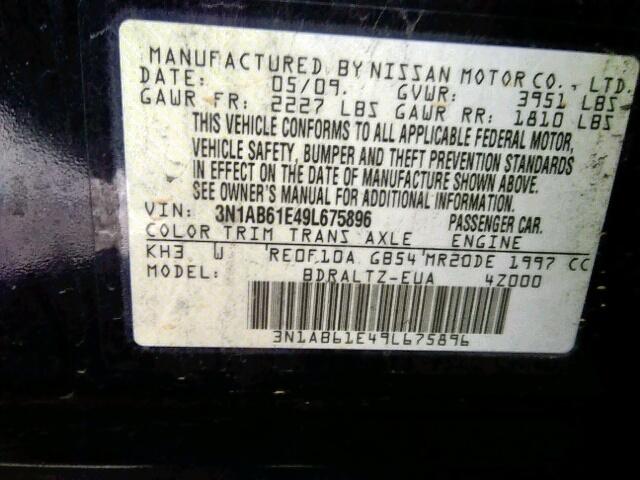 3N1AB61E49L675896 - 2009 NISSAN SENTRA 2.0 BLACK photo 10