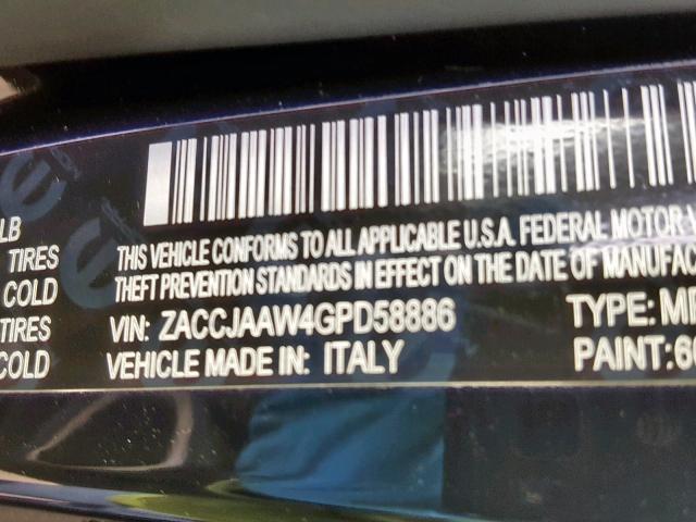 ZACCJAAW4GPD58886 - 2016 JEEP RENEGADE S 黑色 照片 10