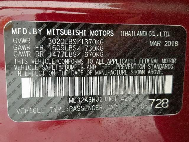 ML32A3HJ2JH011429 - 2018 MITSUBISHI MIRAGE ES RED photo 10
