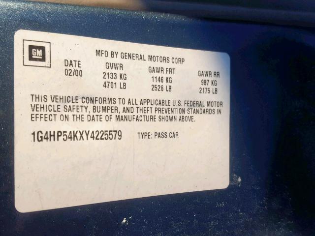 1G4HP54KXY4225579 - 2000 BUICK LESABRE CU GRAY photo 10