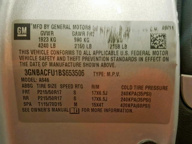 3GNBACFU1BS653506 - 2011 CHEVROLET HHR LT SILVER photo 10