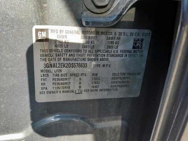 3GNAL2EK2DS576633 - 2013 CHEVROLET CAPTIVA LS 灰色 照片 10