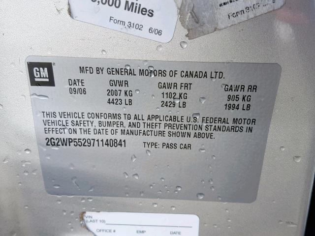 2G2WP552971140841 - 2007 PONTIAC GRAND PRIX SILVER photo 10