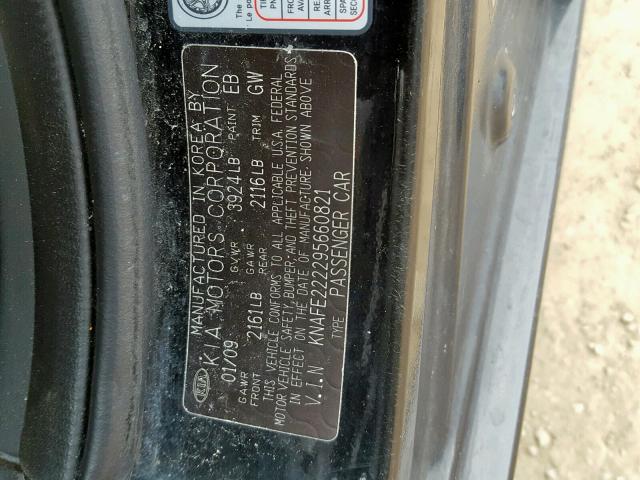 KNAFE222295660821 - 2009 KIA SPECTRA EX BLACK photo 10