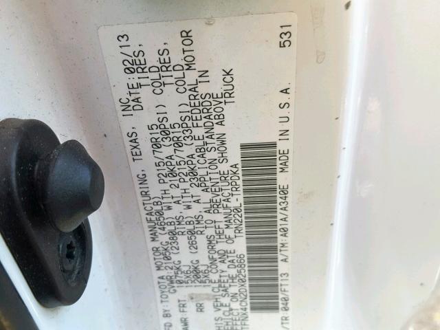 5TFNX4CN2DX025866 - 2013 TOYOTA TACOMA WHITE photo 10