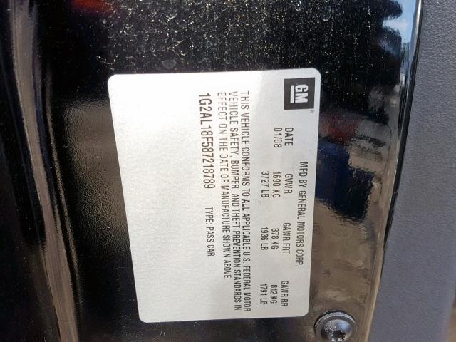 1G2AL18F587218789 - 2008 PONTIAC G5 BLACK photo 10