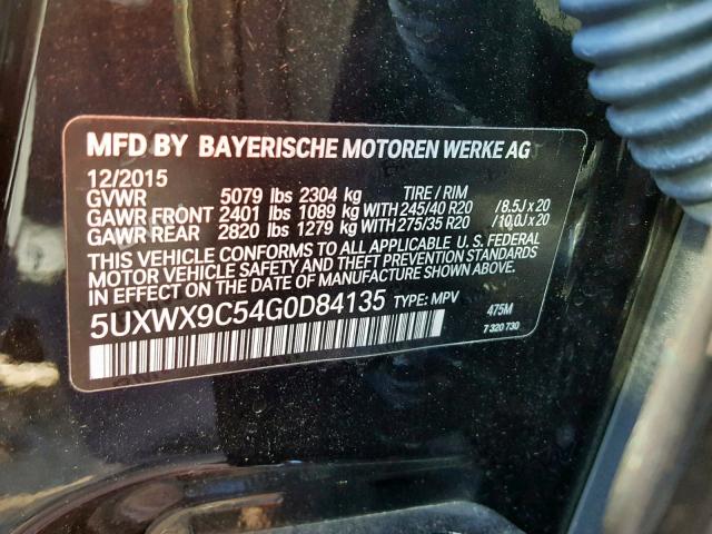5UXWX9C54G0D84135 - 2016 BMW X3 XDRIVE2 BLACK photo 10