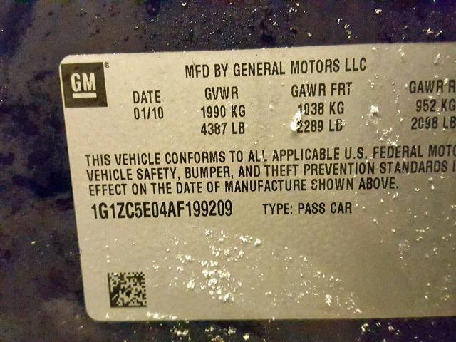 1G1ZC5E04AF199209 - 2010 CHEVROLET MALIBU 1LT 蓝色 照片 10