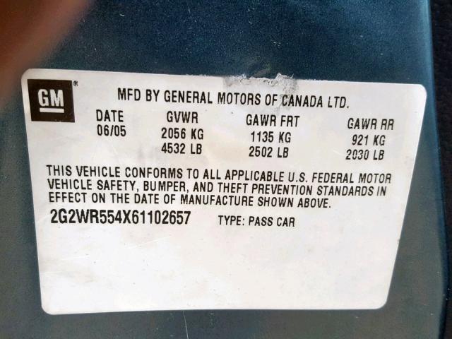 2G2WR554X61102657 - 2006 PONTIAC GRAND PRIX BLUE photo 10