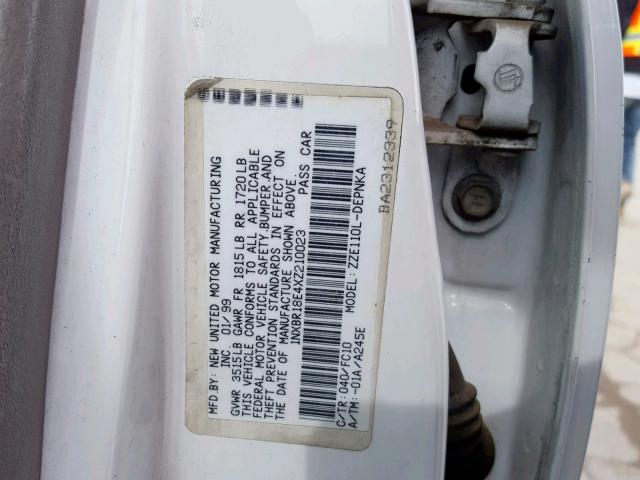 1NXBR18E4XZ210023 - 1999 TOYOTA COROLLA VE WHITE photo 10