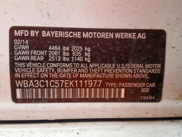 WBA3C1C57EK111977 - 2014 BMW 328 I SULE WHITE photo 10