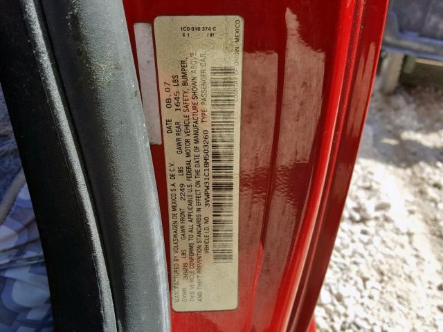 3VWPW31C18M503260 - 2008 VOLKSWAGEN NEW BEETLE წითელი ფოტო 10