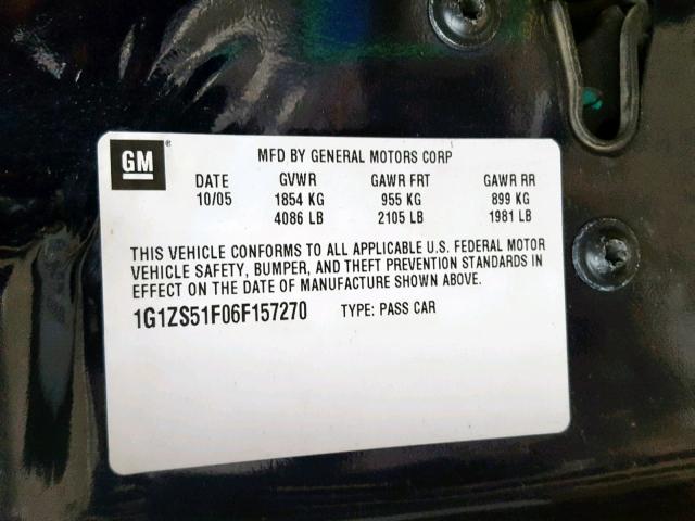 1G1ZS51F06F157270 - 2006 CHEVROLET MALIBU LS BLUE photo 10