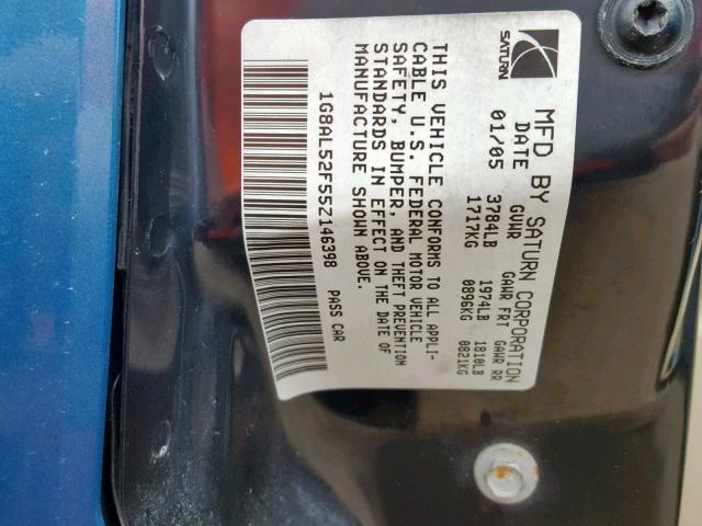 1G8AL52F55Z146398 - 2005 SATURN ION LEVEL BLUE photo 10