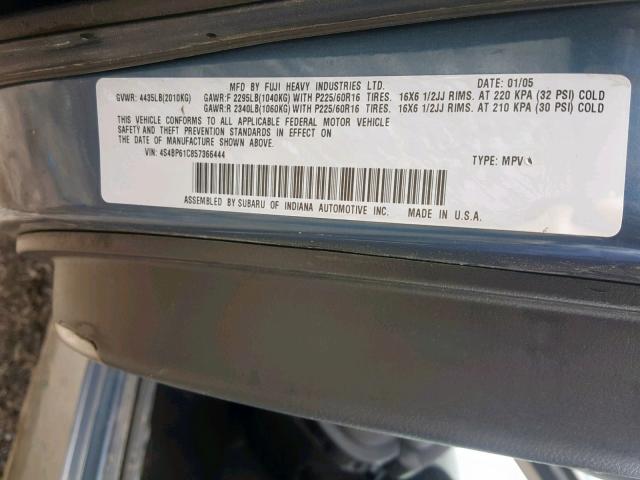 4S4BP61C857366444 - 2005 SUBARU LEGACY OUT BLUE photo 10