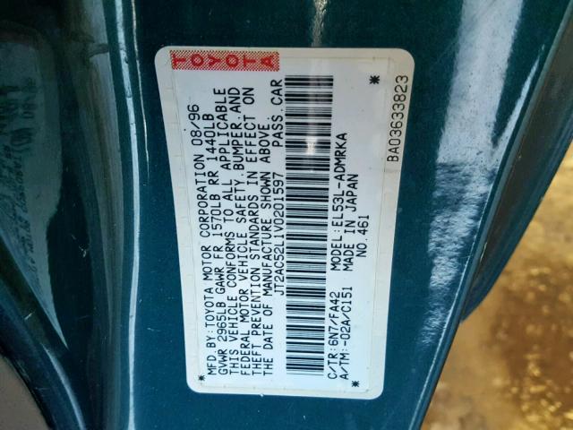 JT2AC52L1V0201597 - 1997 TOYOTA TERCEL CE GREEN photo 10