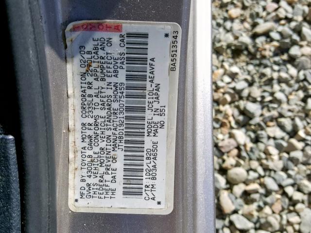 JTHBD192130075459 - 2003 LEXUS IS 300 SILVER photo 10