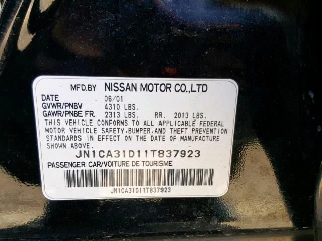 JN1CA31D11T837923 - 2001 NISSAN MAXIMA GXE BLACK photo 10