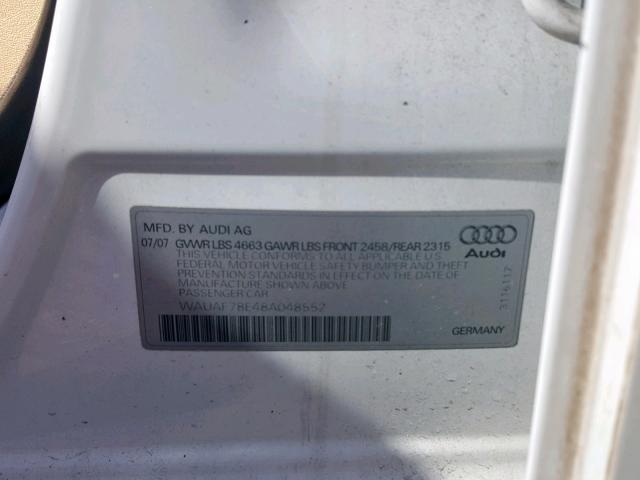 WAUAF78E48A048552 - 2008 AUDI A4 2.0T WHITE photo 10