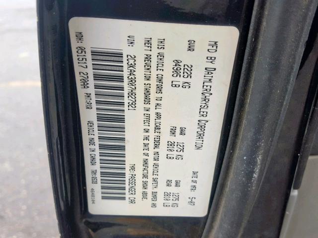 2C3KA43R07H827921 - 2007 CHRYSLER 300 BLACK photo 10