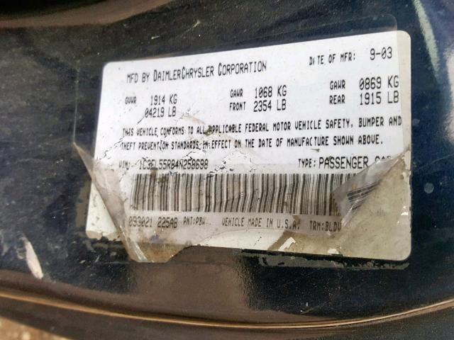 1C3EL55R84N258698 - 2004 CHRYSLER SEBRING LX BLUE photo 10