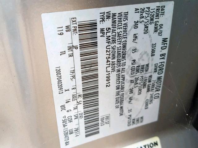 5LMFU27547LJ19912 - 2007 LINCOLN NAVIGATOR Күміс фото 10