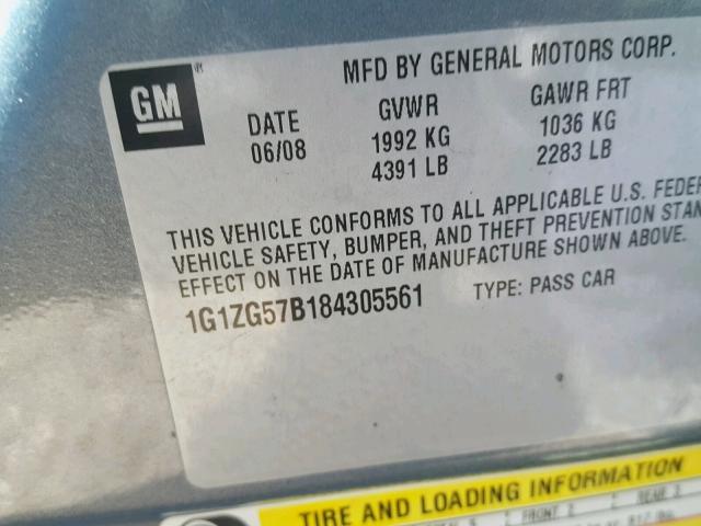 1G1ZG57B184305561 - 2008 CHEVROLET MALIBU LS SILVER photo 10