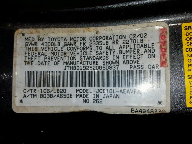 JTHBD192520050837 - 2002 LEXUS IS 300 GRAY photo 10