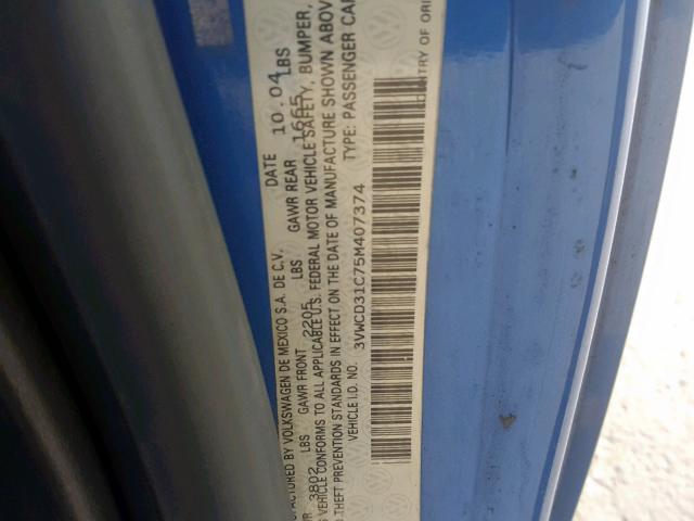 3VWCD31C75M407374 - 2005 VOLKSWAGEN NEW BEETLE ლურჯი ფოტო 10