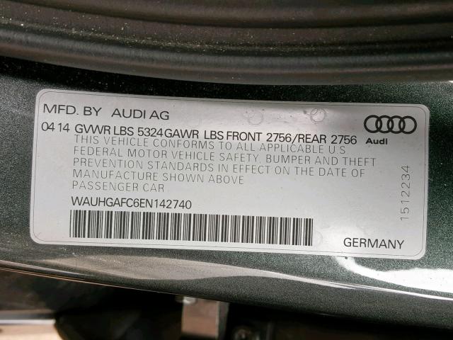 WAUHGAFC6EN142740 - 2014 AUDI A6 PRESTIG GRAY photo 10