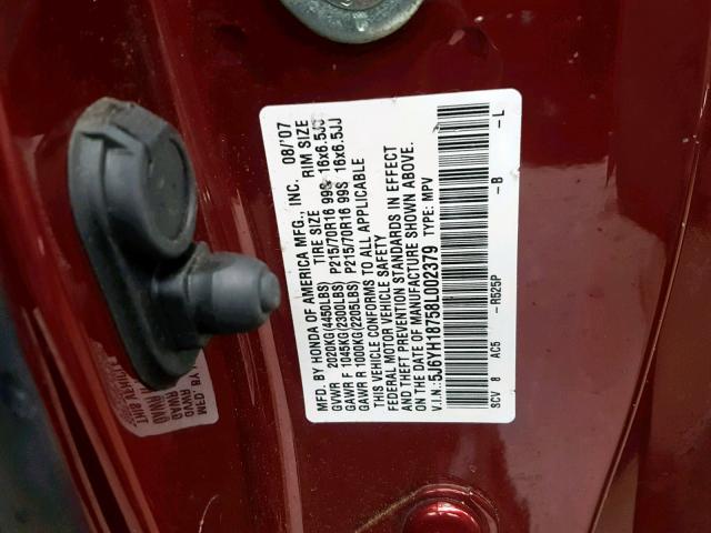 5J6YH18758L002379 - 2008 HONDA ELEMENT EX BURGUNDY photo 10