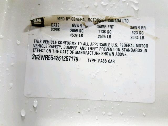 2G2WR554261267179 - 2006 PONTIAC GRAND PRIX WHITE photo 10