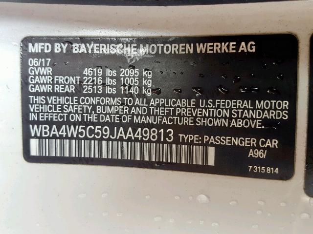 WBA4W5C59JAA49813 - 2018 BMW 430XI WHITE photo 10