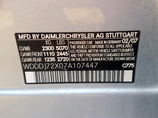 WDDDJ72X07A107447 - 2007 MERCEDES-BENZ CLS 550 SILVER photo 10