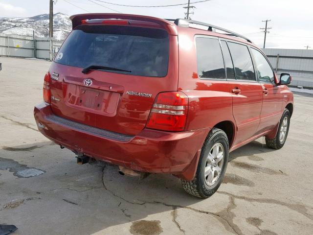 JTEHF21A220067475 - 2002 TOYOTA HIGHLANDER RED photo 4