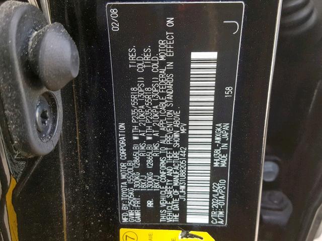 JTJHW31U882051442 - 2008 LEXUS RX 400H BLACK photo 10