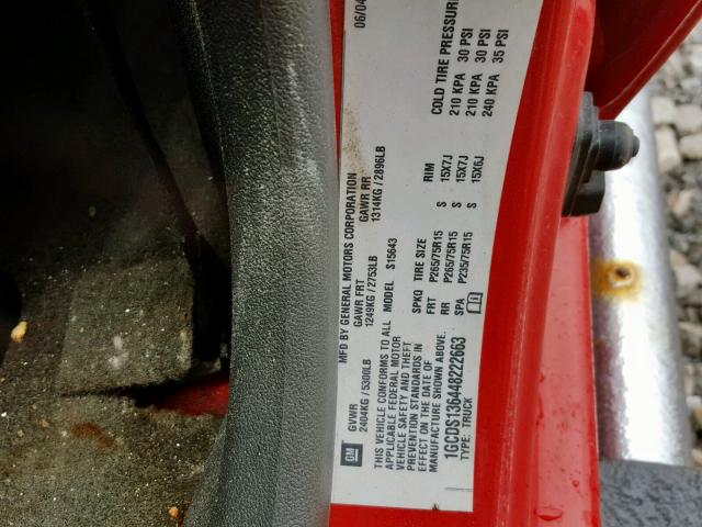 1GCDS136448222663 - 2004 CHEVROLET COLORADO RED photo 10