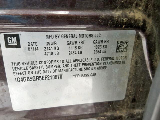 1G4GB5GR5EF210670 - 2014 BUICK LACROSSE PURPLE photo 10